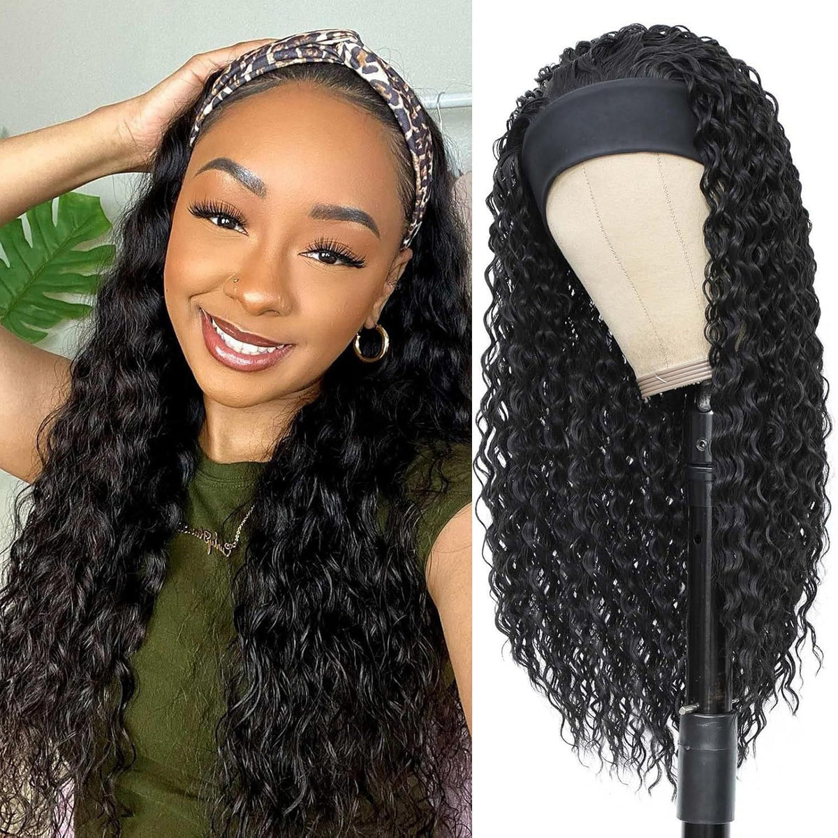 Peluca con diadema y rizos africanos